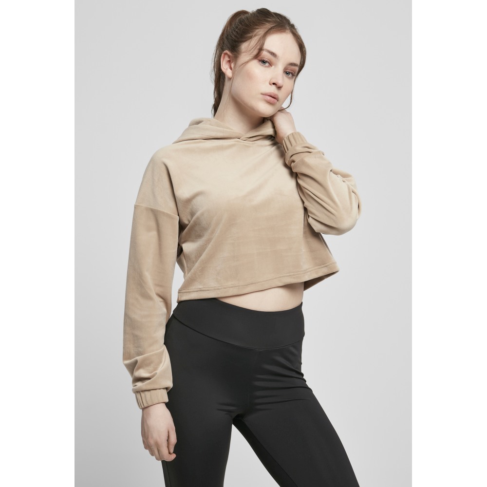 Urban Classics - Velvet Oversized Crop hoodie - Beige